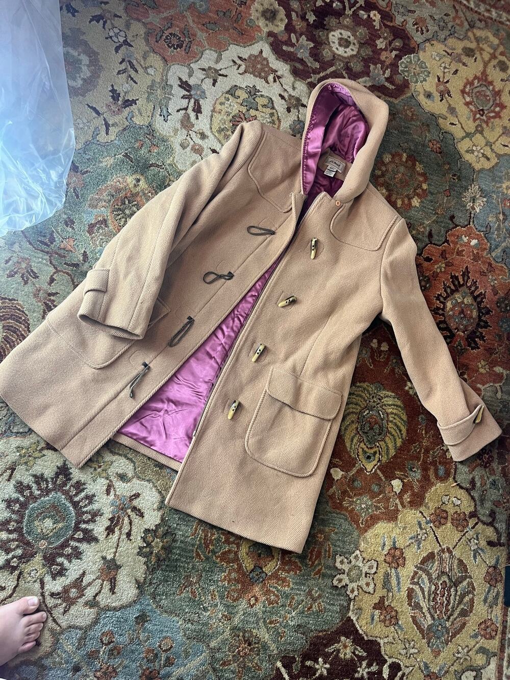 LL Bean Full Zip Up Hooded Toggle Closure Peacoat.